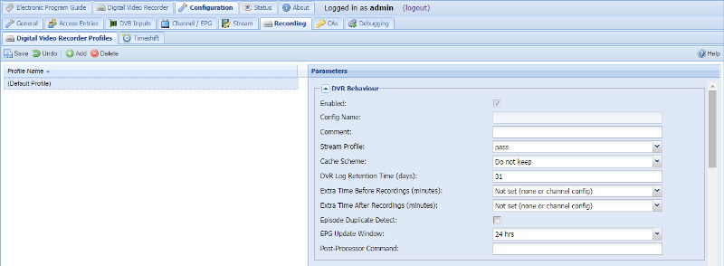 'Digital Video Recorder Profiles' Tab 1