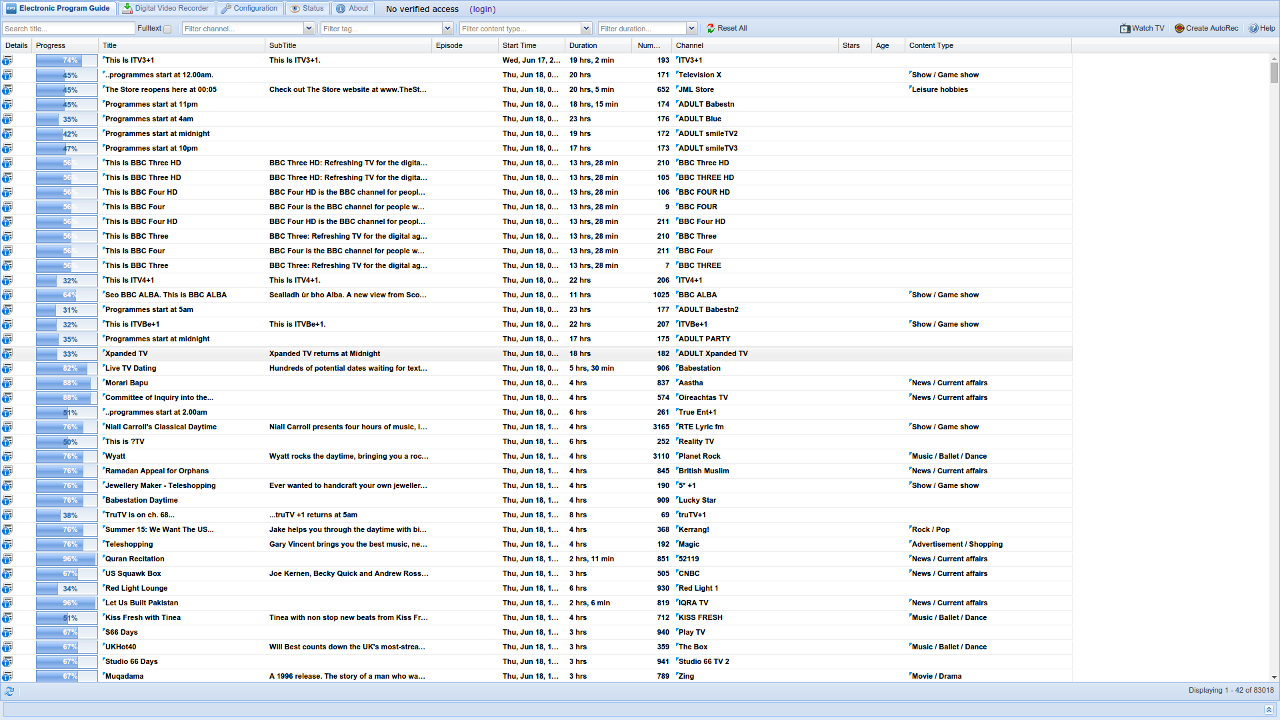 Tvheadend interface