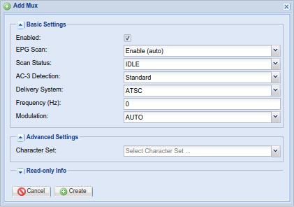 Add/Edit Mux Dialog - ATSC