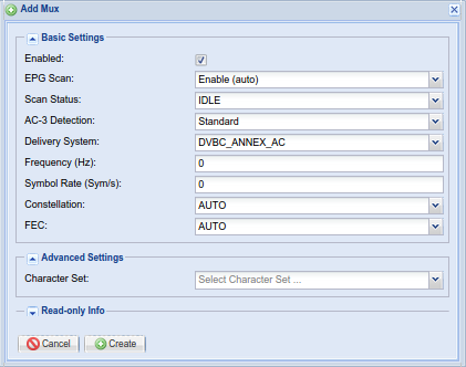 Add/Edit Mux Dialog - DVB-C