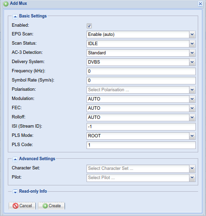 Add/Edit Mux Dialog - DVB-S/2