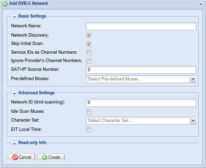 'Add/Edit Network' Dialog - DVB-C