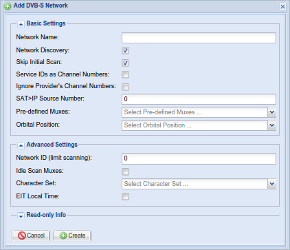 'Add/Edit Network' Dialog - DVB-S/2